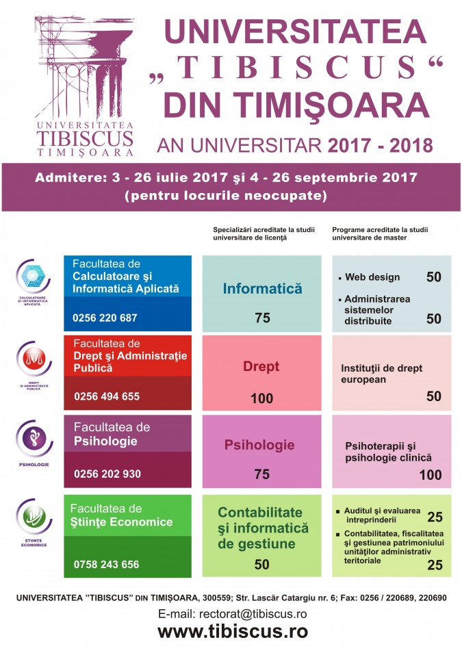 Admitere 3 - 26 Iulie 2017 și 4 - 26 Septembrie 2017