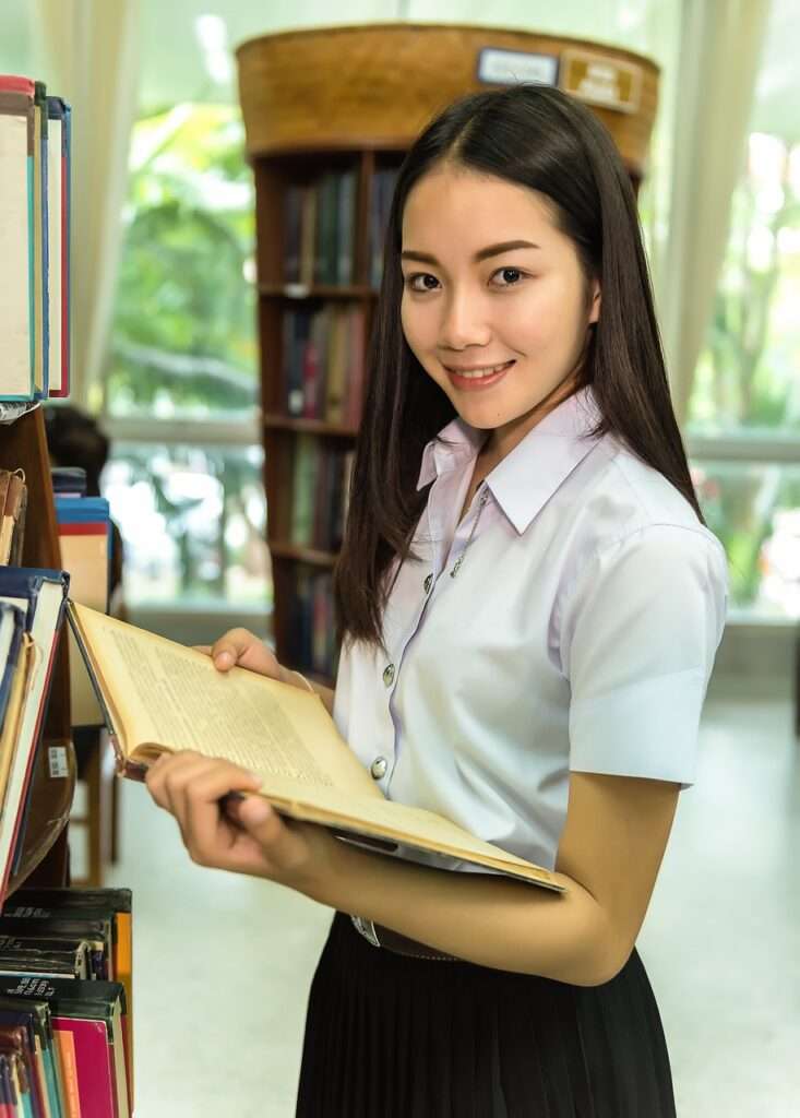 female, library, student
