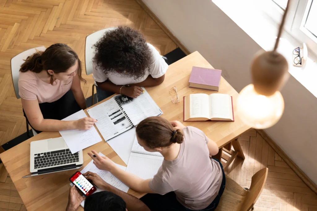 college girls studying together