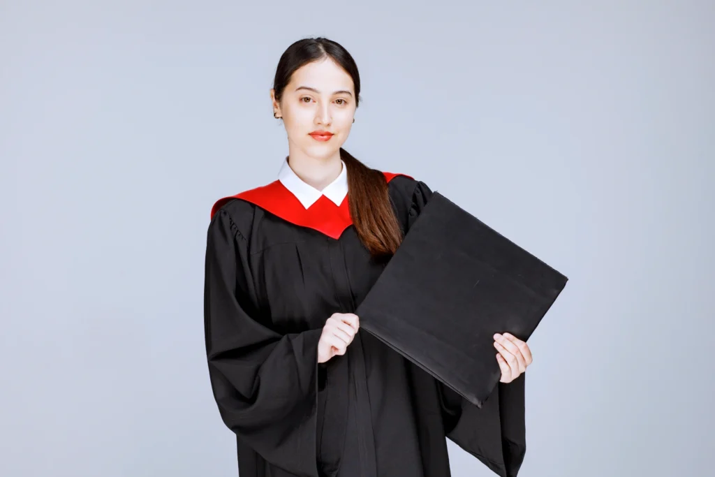 portrait beautiful woman graduation outfit posing high quality photo