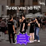 Tineri discutând despre cariere tech în piață.