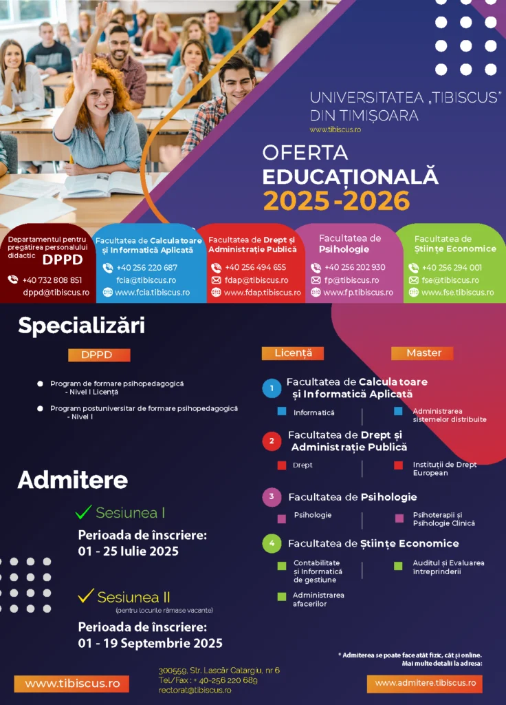 Oferte educaționale Universitatea Tibiscus Timișoara 2025-2026