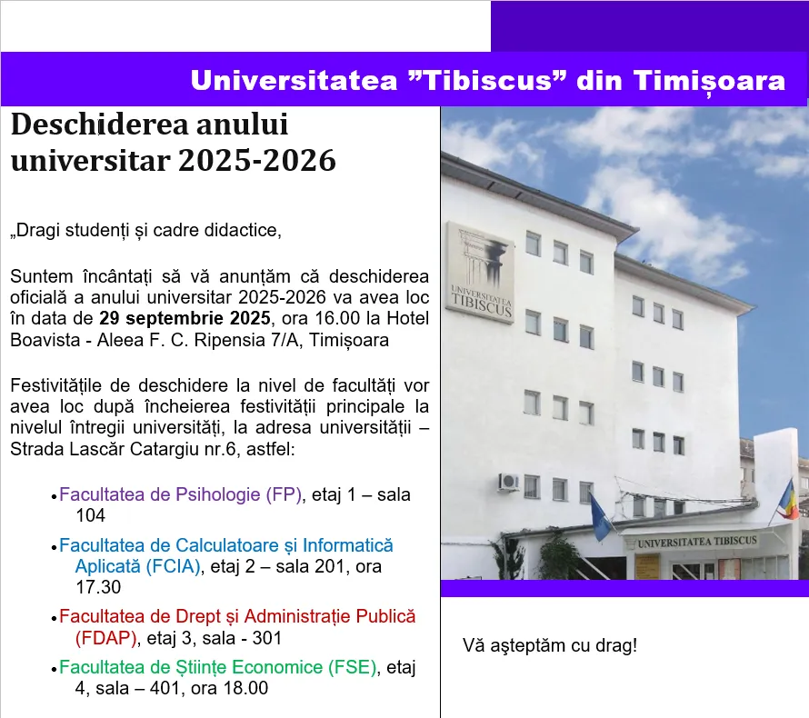 Deschiderea anului universitar 2025 Tibiscus Timișoara