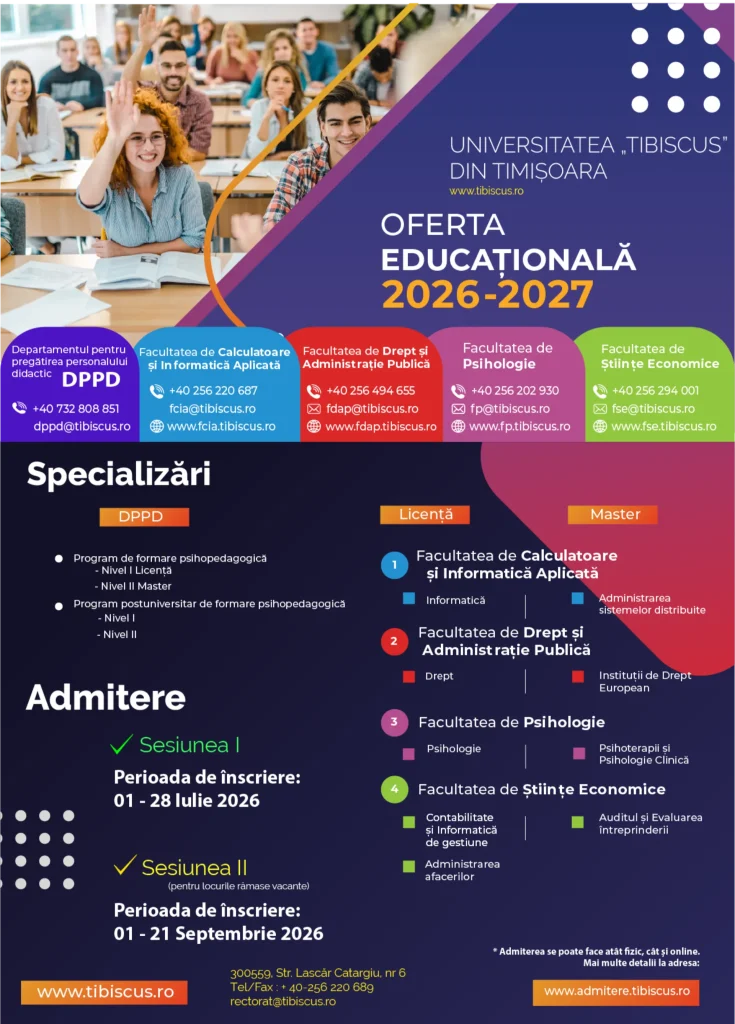 Oferta educațională Universitatea Tibiscus 2026-2027